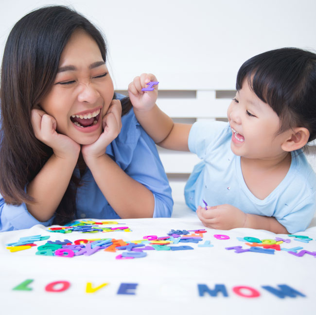 Babysitter teaching the kid